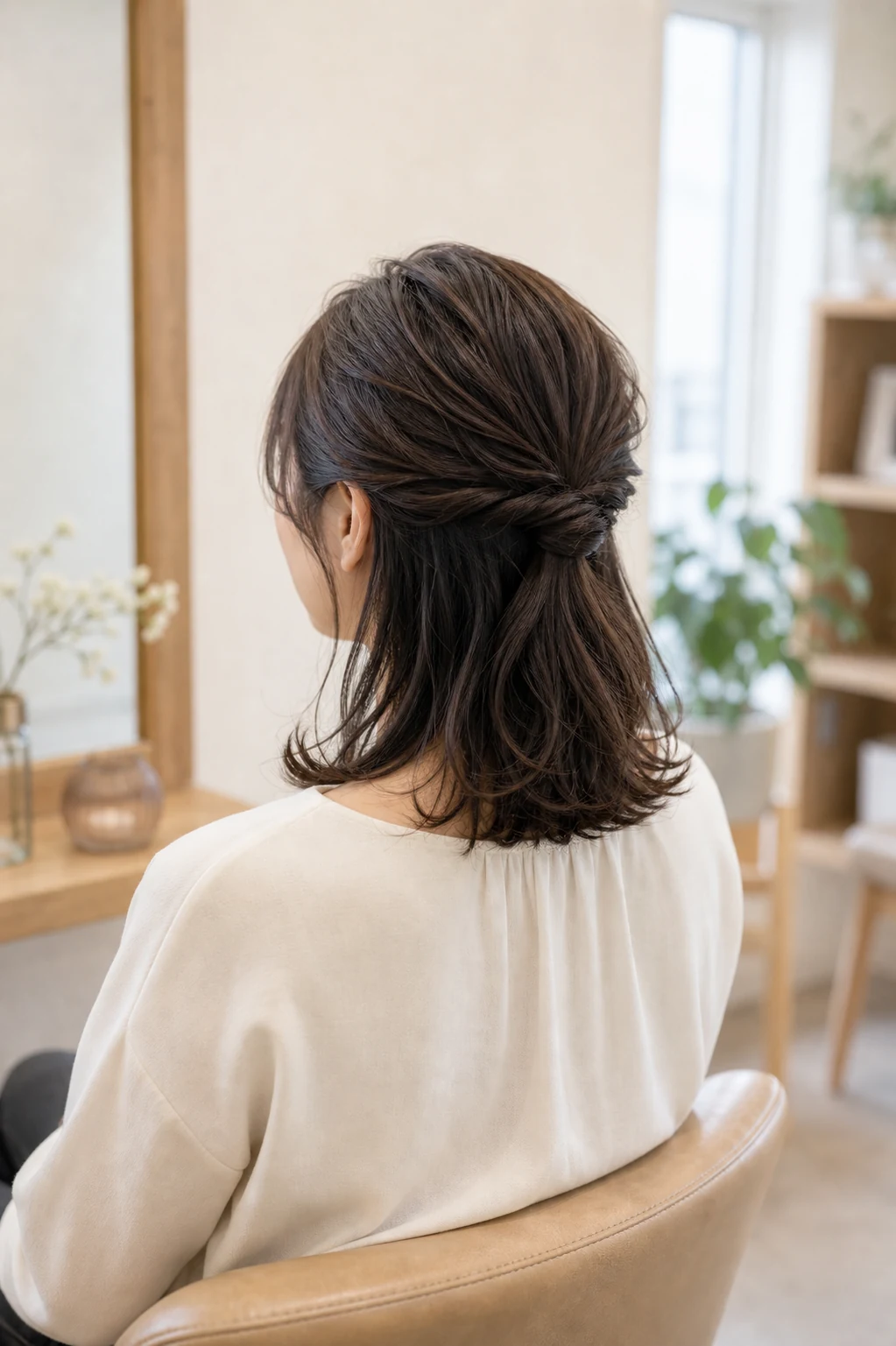 髪をゆるくまとめたミディアムヘアアレンジ