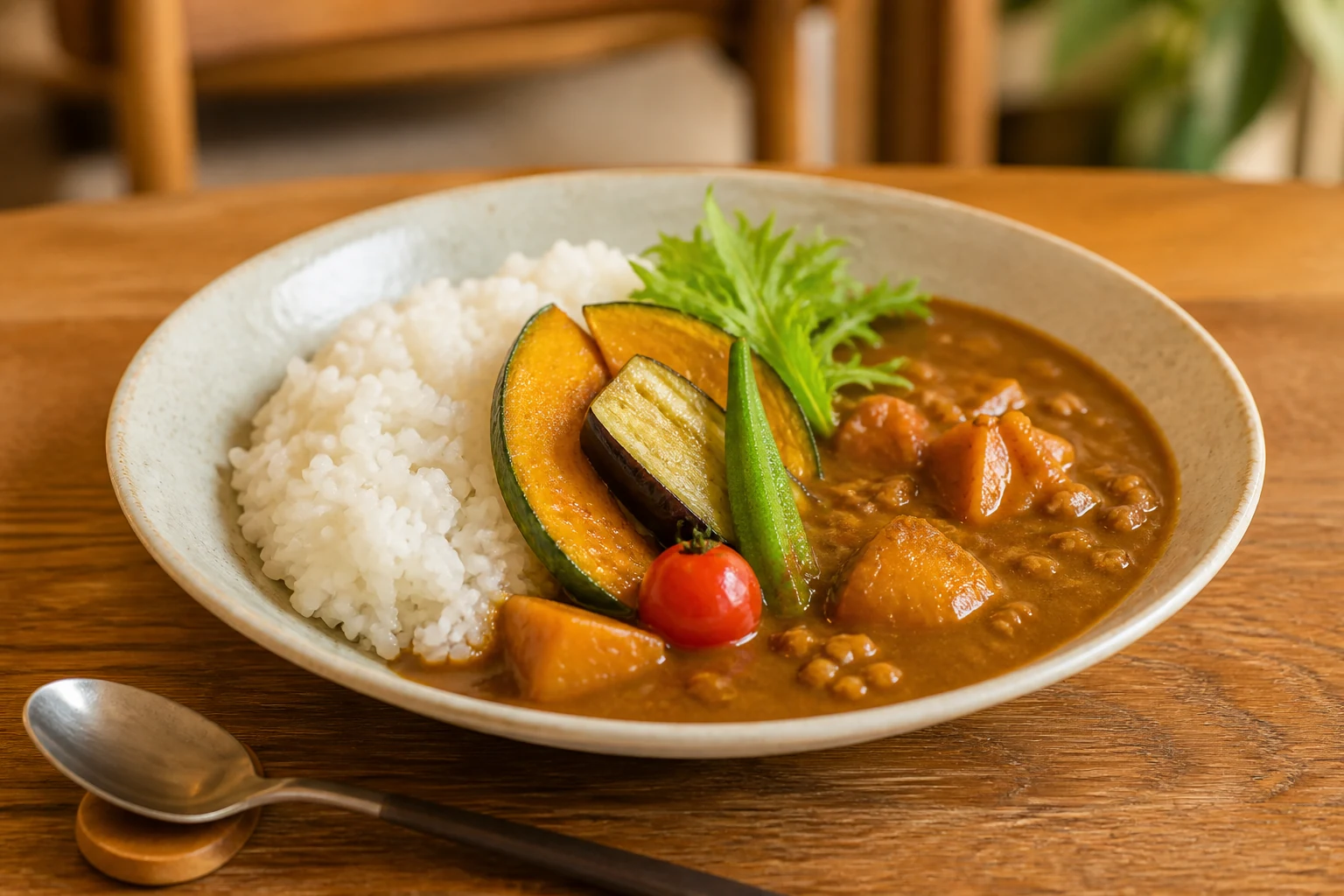 季節の野菜を添えた自家製スパイスカレー