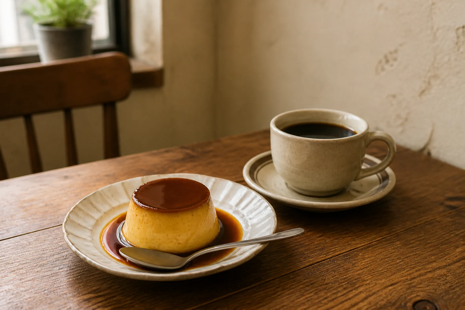 少しかためのプリンとコーヒー